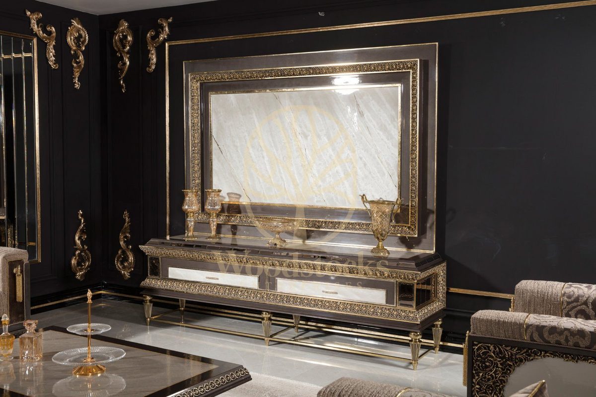 Teak Imperial Black and Silver TV Cabinet, TV Cabinet