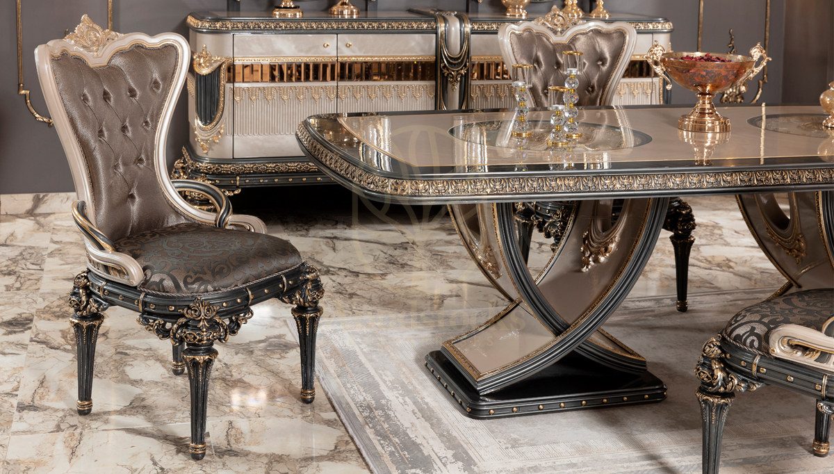 Royal Almina Hand Carved Teak Dining Table Set, Saharanpur, view 2