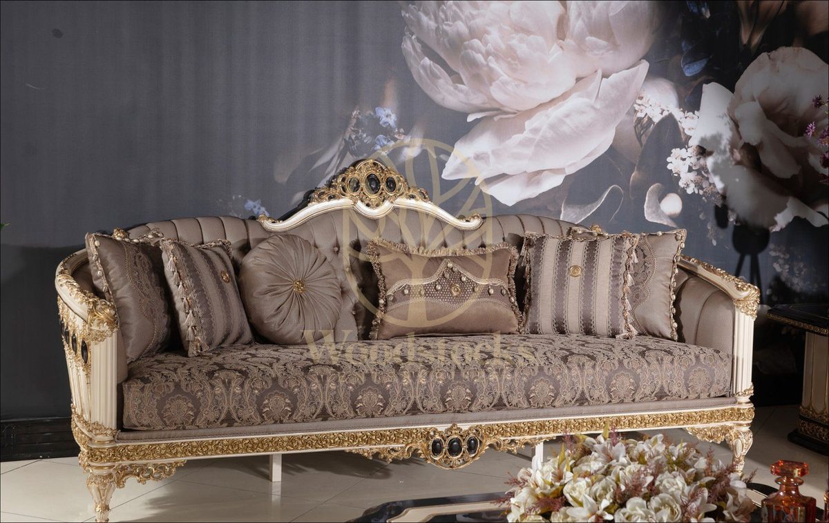 Teak Regal Ivory and Gold Sofa Set, view 5
