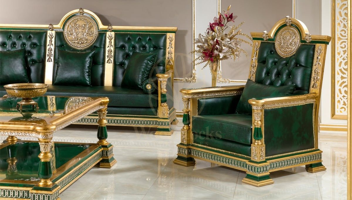 Royal Saheste Green Hand Carved Teak Sofa Set, Saharanpur, view 2