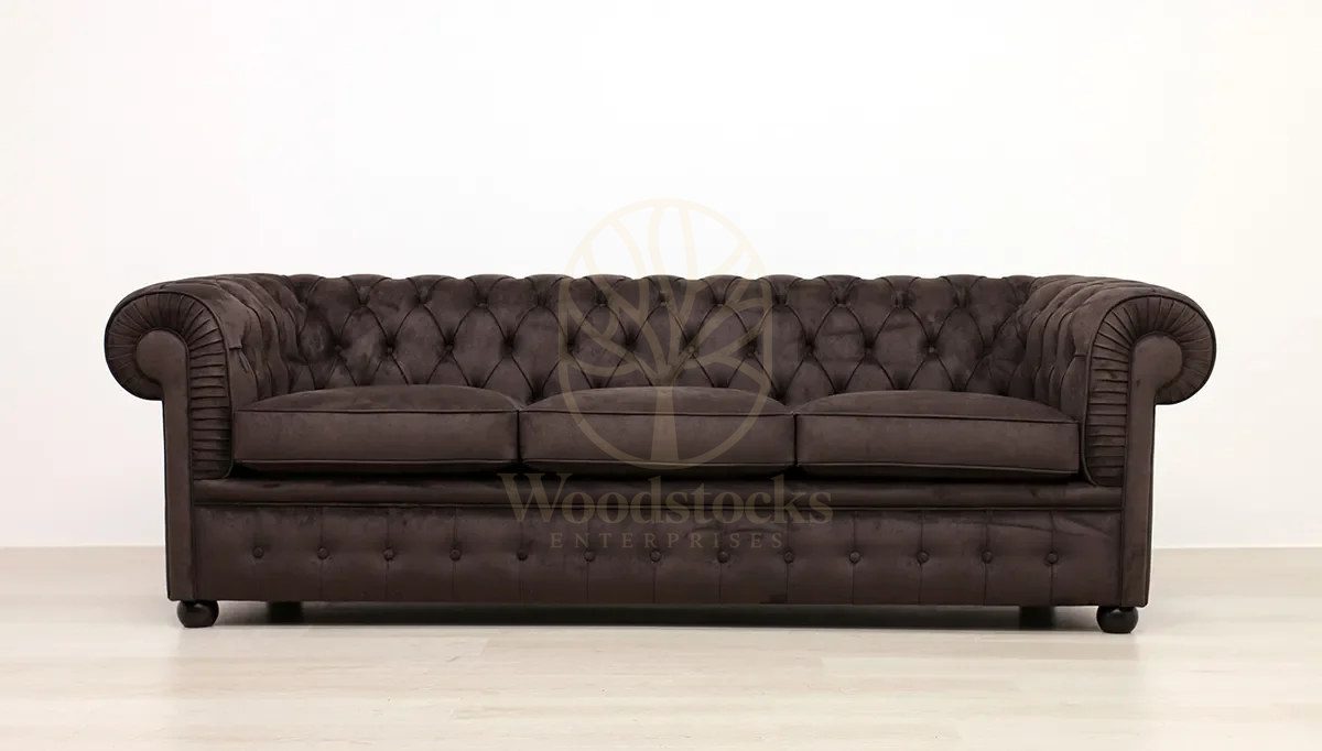 Royal Monza Chesterfield Leather Hand Carved Teak Sofa Set, Saharanpur, view 6