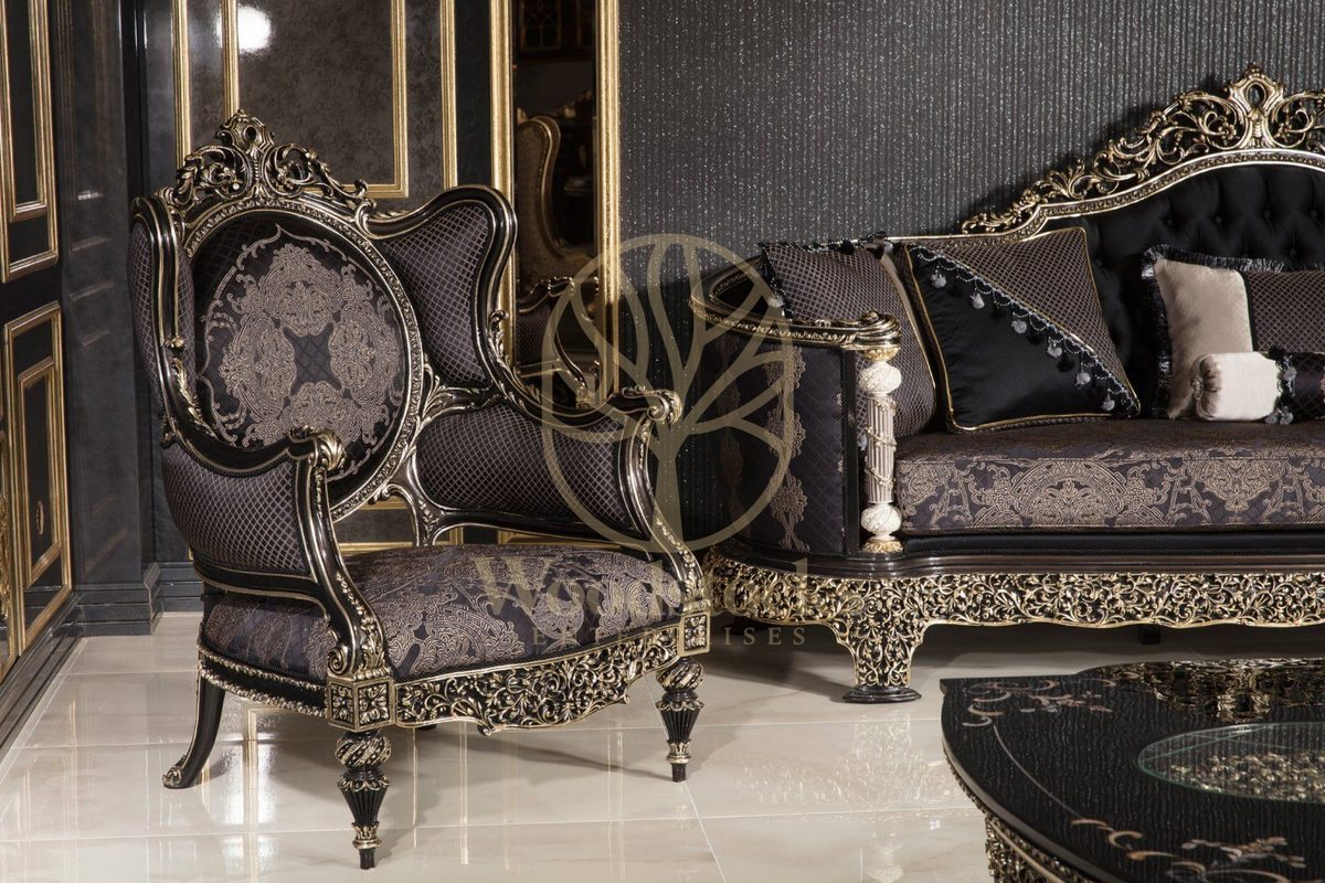Teak Monaco Charcoal and Gold Tufted Sofa Set, view 16