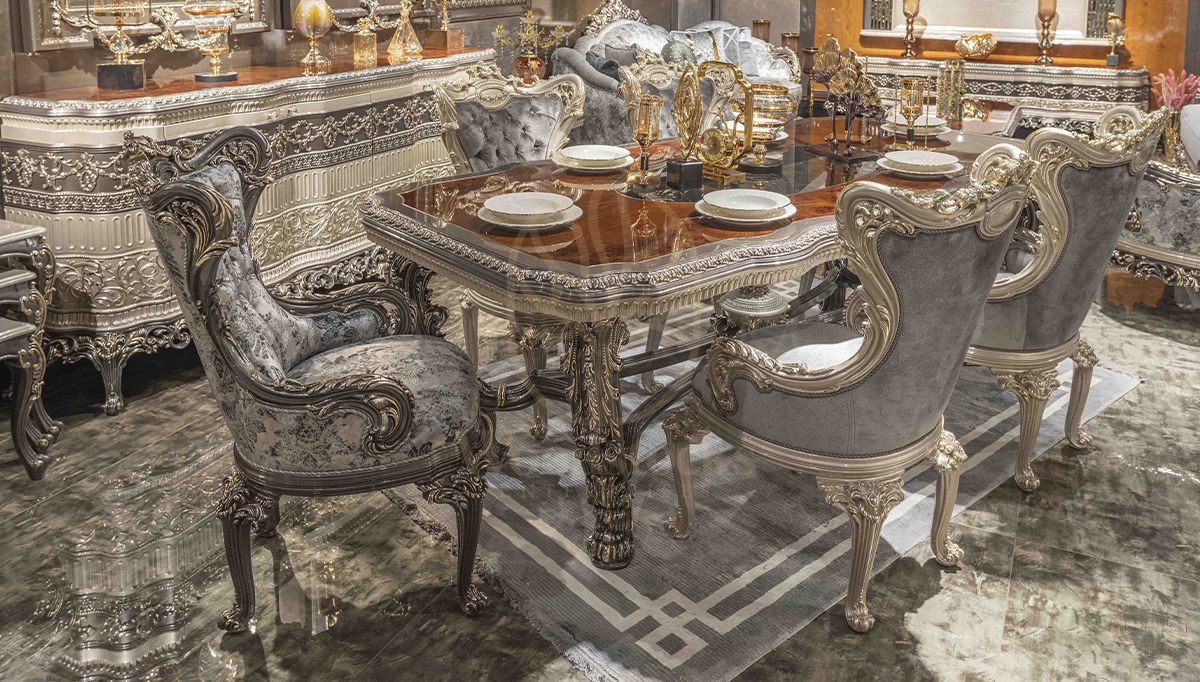 Royal Cenevre Hand Carved Teak Dining Table Set, Saharanpur, view 2