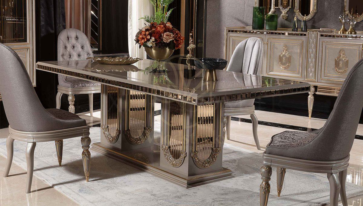 Royal Akira Cream Hand Carved Teak Dining Table Set, Saharanpur, view 2