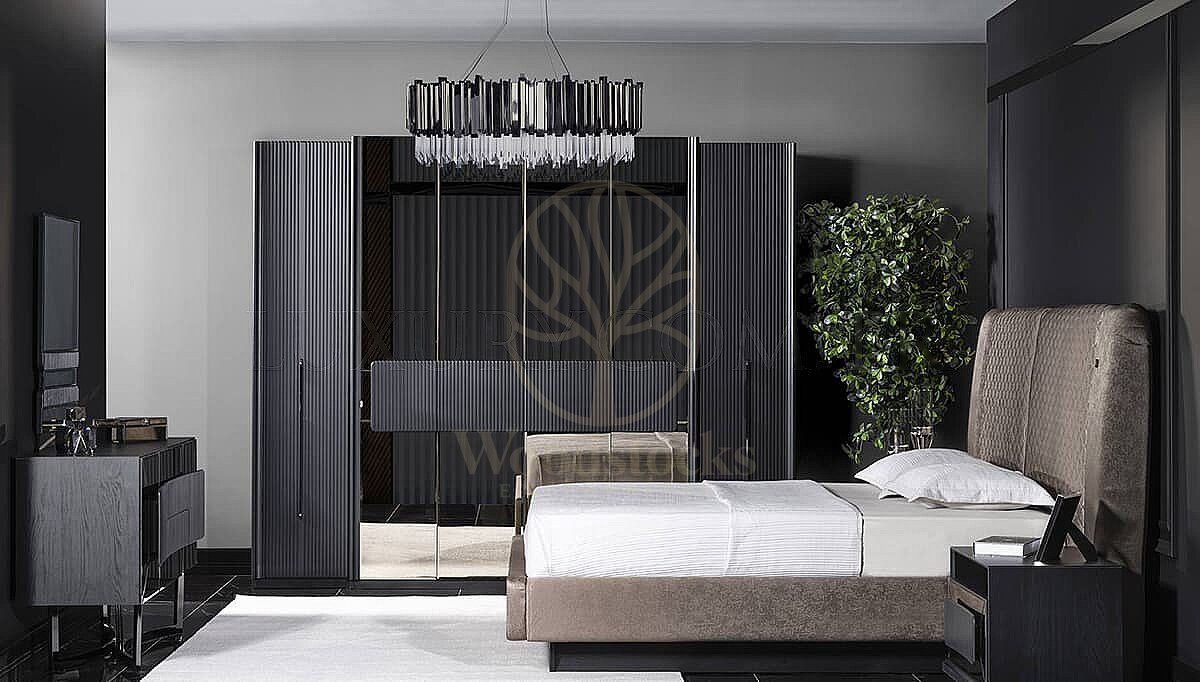 Luxury Savena Anthracite Handcrafted Teak King Size Bed, Saharanpur, King Size Bed