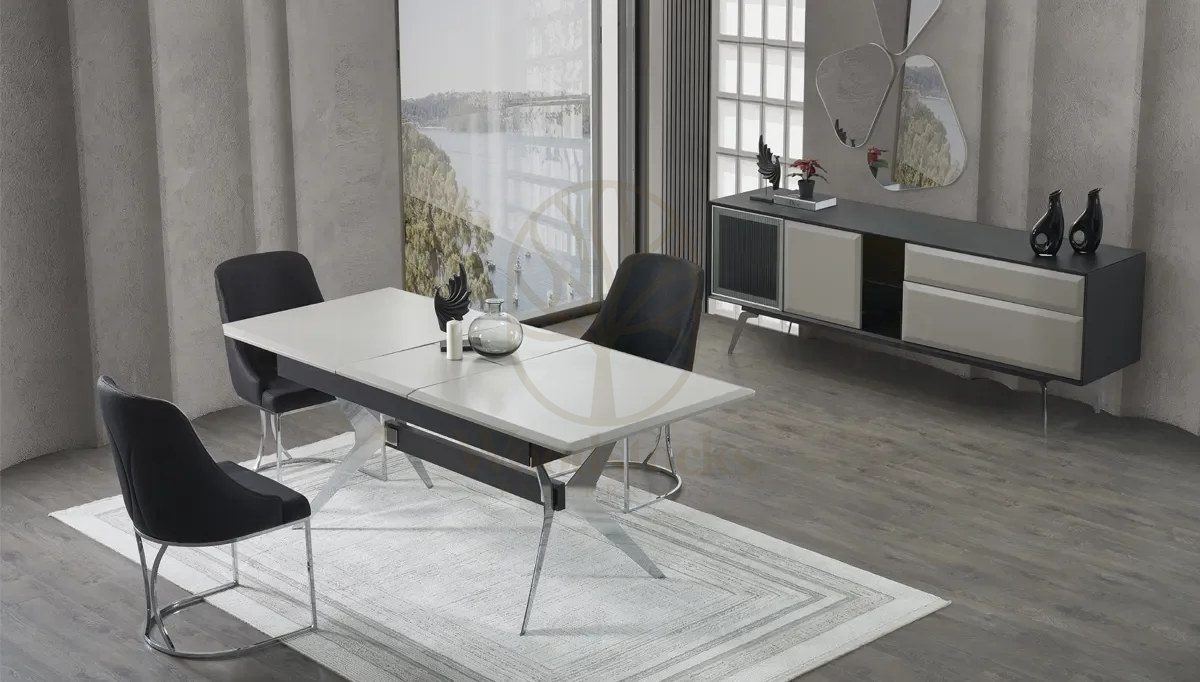Luxury Alinas Grey Handcrafted Teak Dining Table Set, Saharanpur, view 5