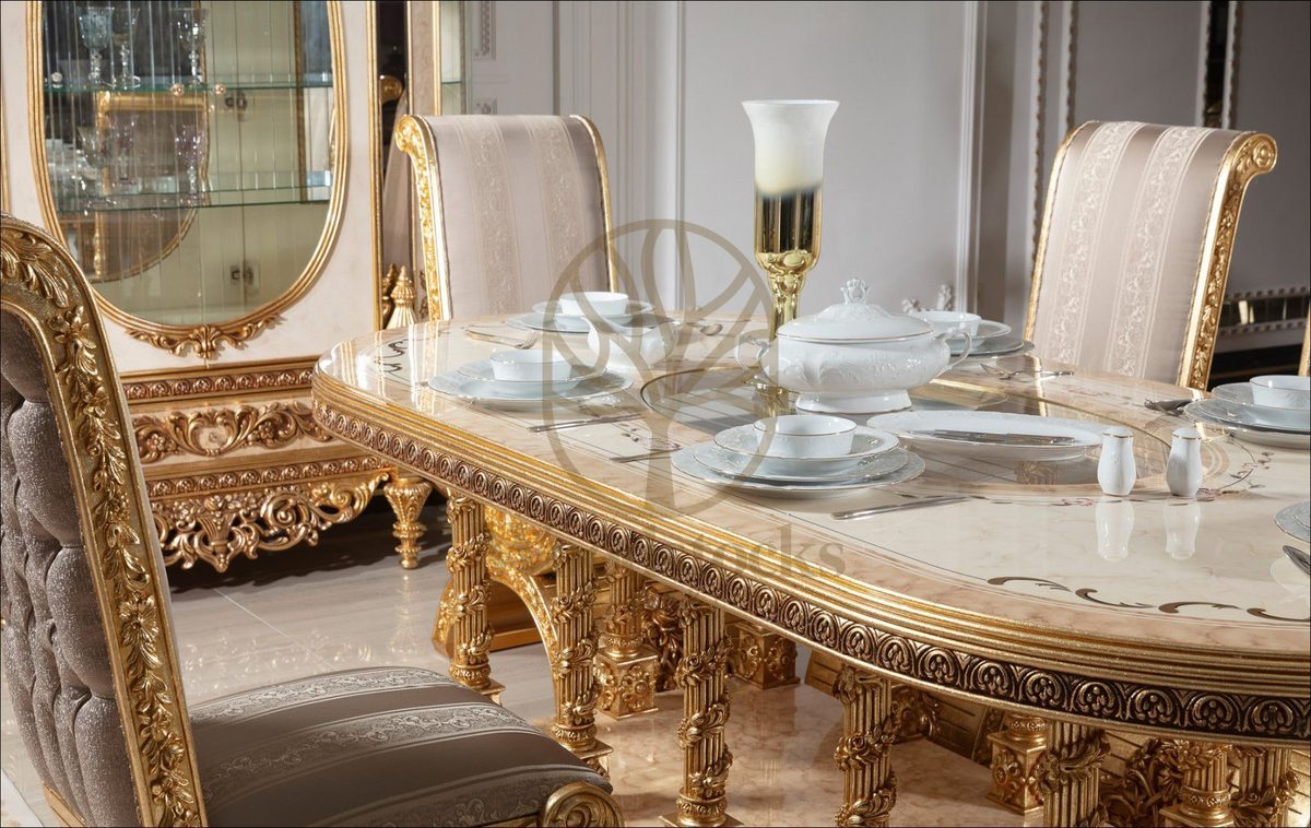 Teak Palace Gold and Ivory Dining Set, view 6
