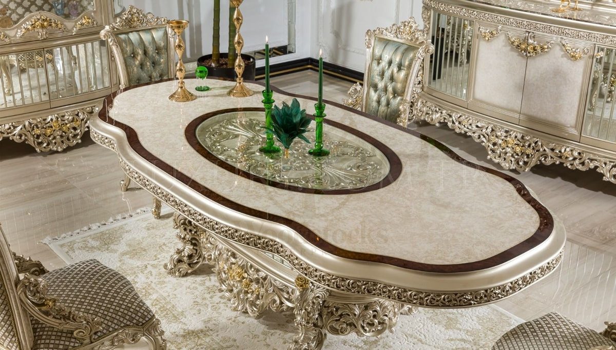 Royal Haseki Hand Carved Teak Dining Table Set, Saharanpur, view 5