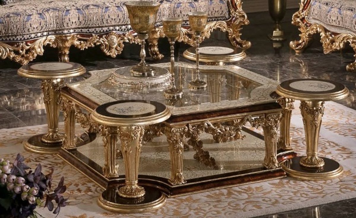 Teak Grand Gold Carved Center Table, Center Table