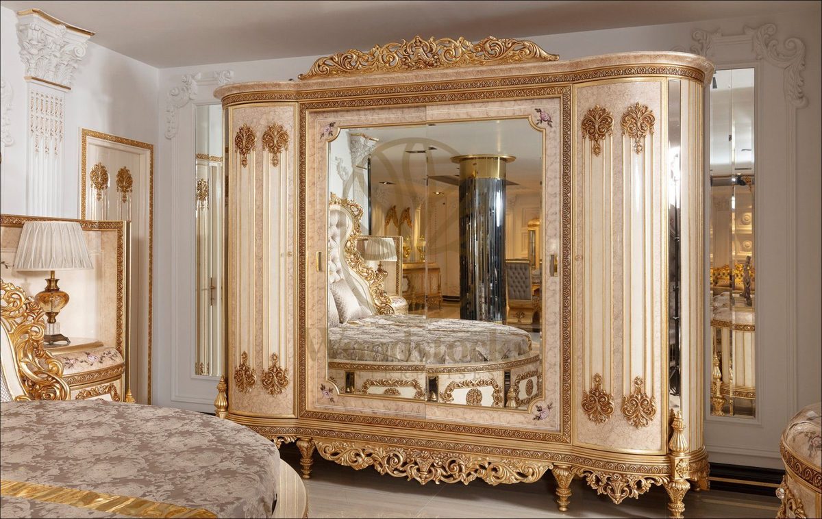 Teak Palace Ivory and Gold Carved King Size Bed, view 6