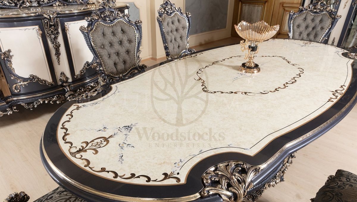 Royal Gazel Hand Carved Teak Dining Table Set II, Saharanpur, view 6