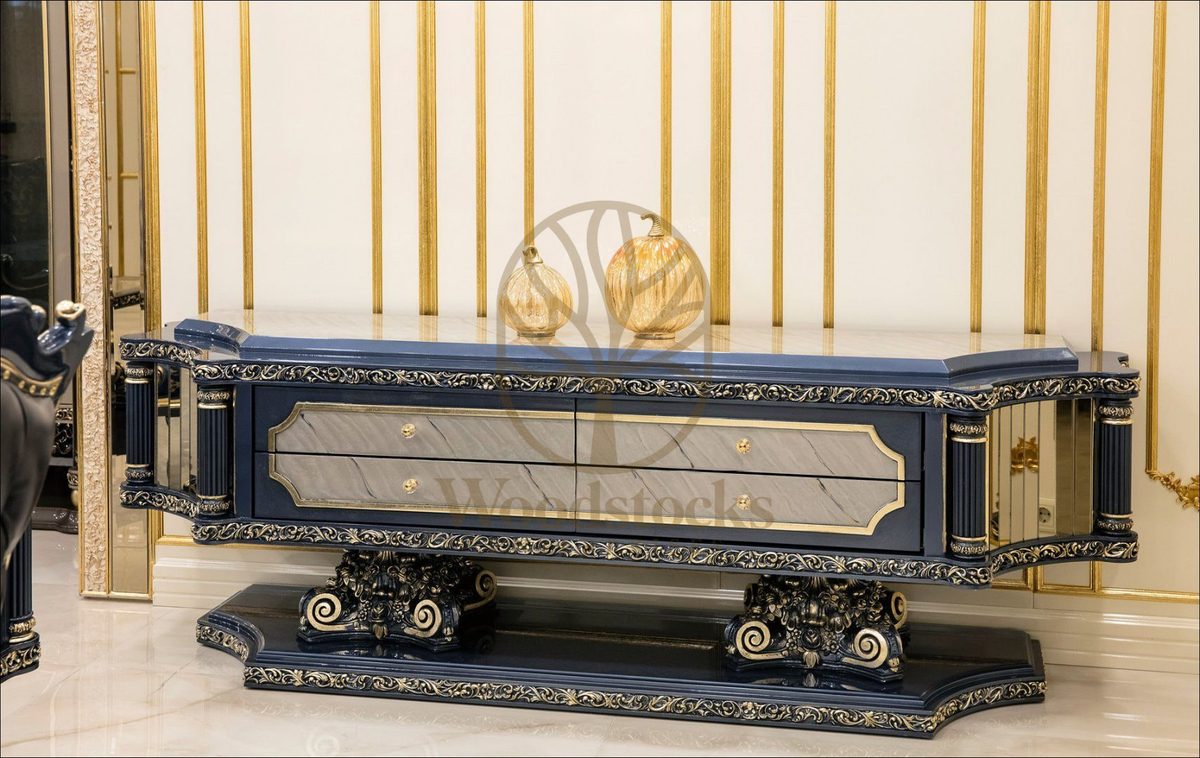 Teak Roma Navy and Gold Executive Office Desk, view 11