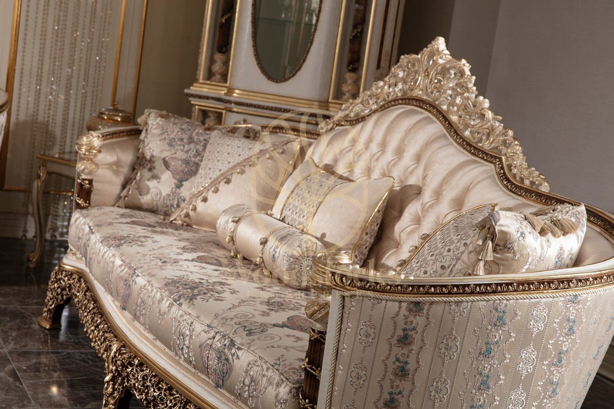 Teak Monaco Cream and Gold Wingback Sofa Set, view 10