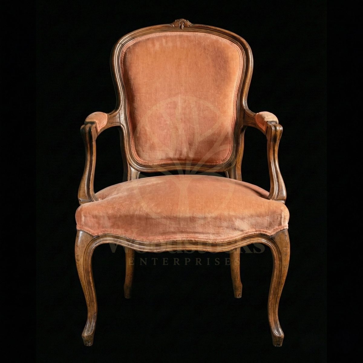 Royal Hand Carved Teak Coquille Crest Louis XV Armchair, Saharanpur, view 2