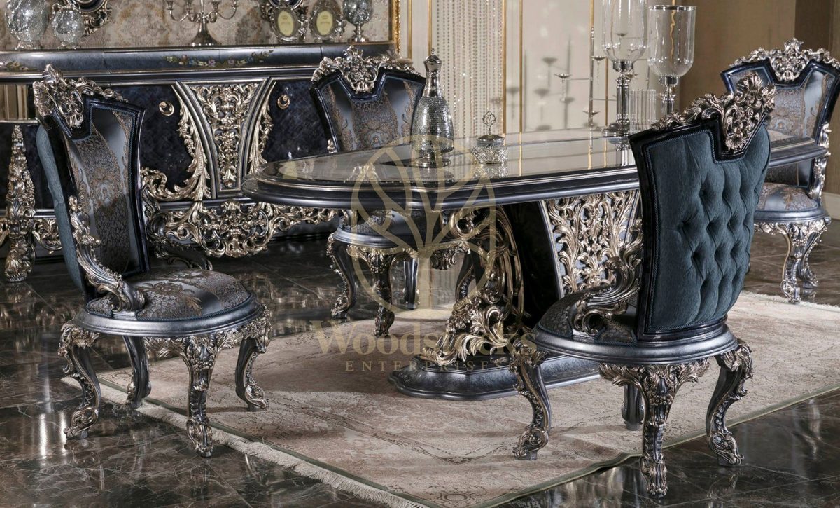 Teak Royal Navy and Silver Dining Set, alternate view