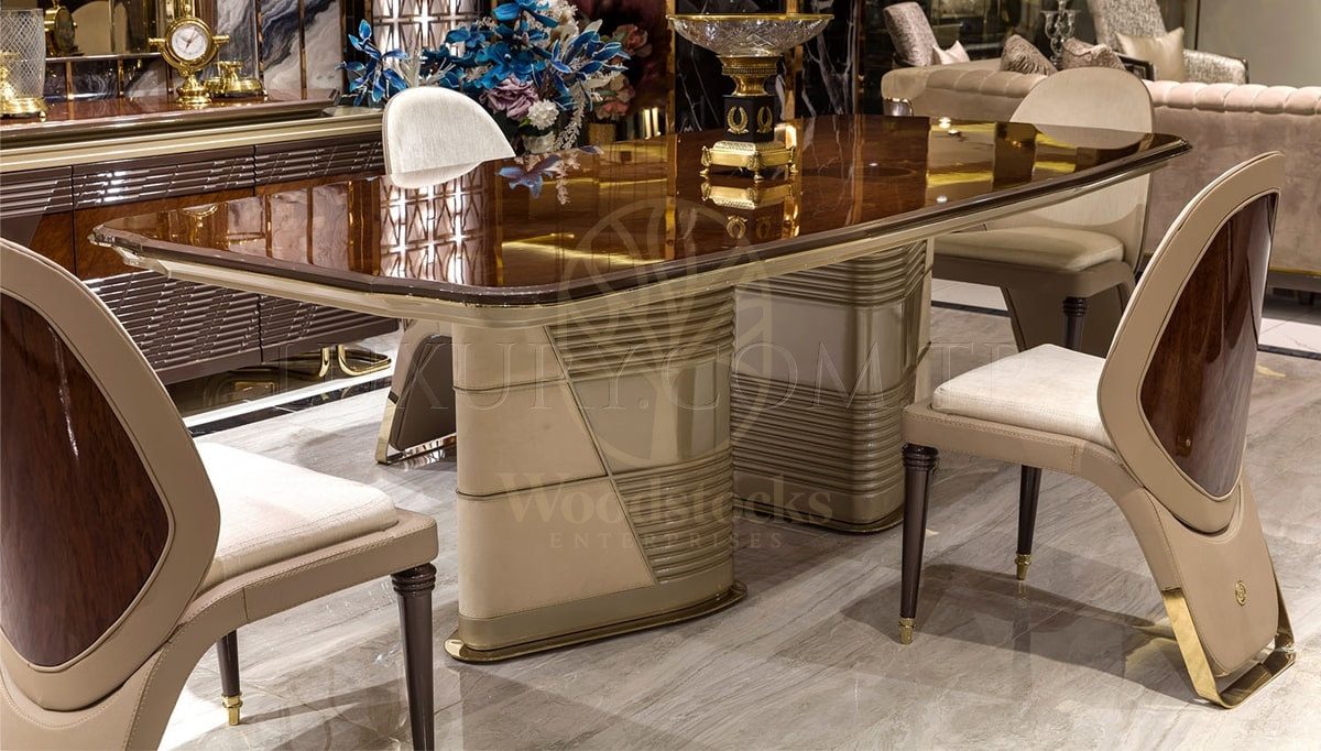 Luxury Dakota Handcrafted Teak Dining Table Set, Saharanpur, view 3