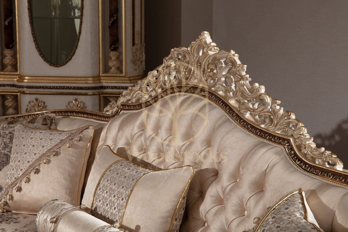 Teak Monaco Cream and Gold Wingback Sofa Set, view 9