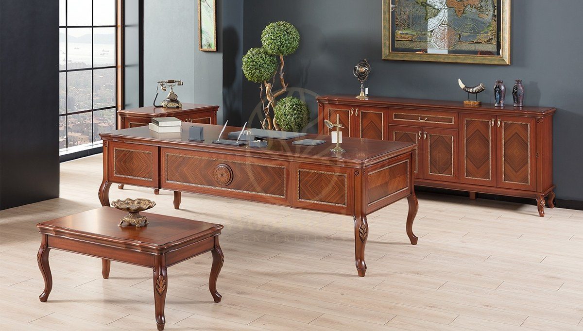 Royal Nizva Hand Carved Teak Office Table, Saharanpur, view 2