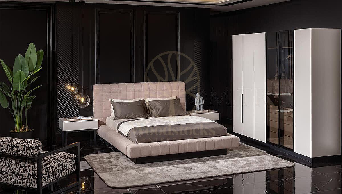 Luxury Marcello White Black Handcrafted Teak King Size Bed, Saharanpur, view 4