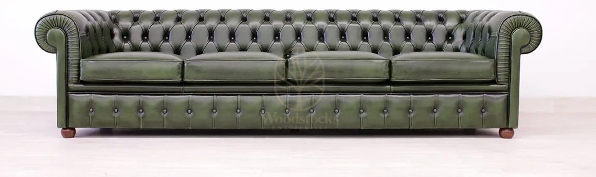 Royal Windsor Chesterfield Leather Hand Carved Teak Sofa Set, Saharanpur, view 5