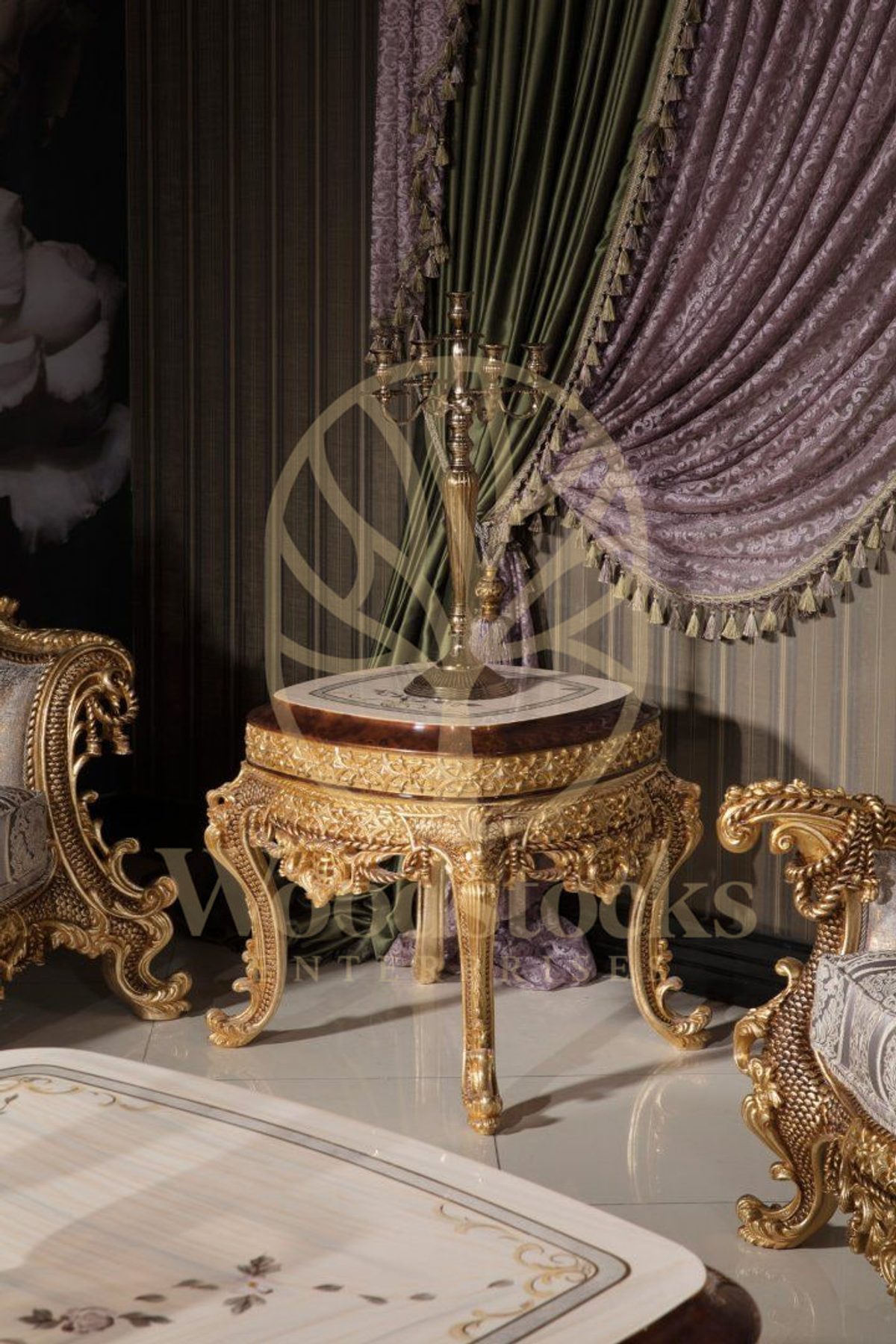 Teak Sovereign Antique Gold Square Center Table, view 2