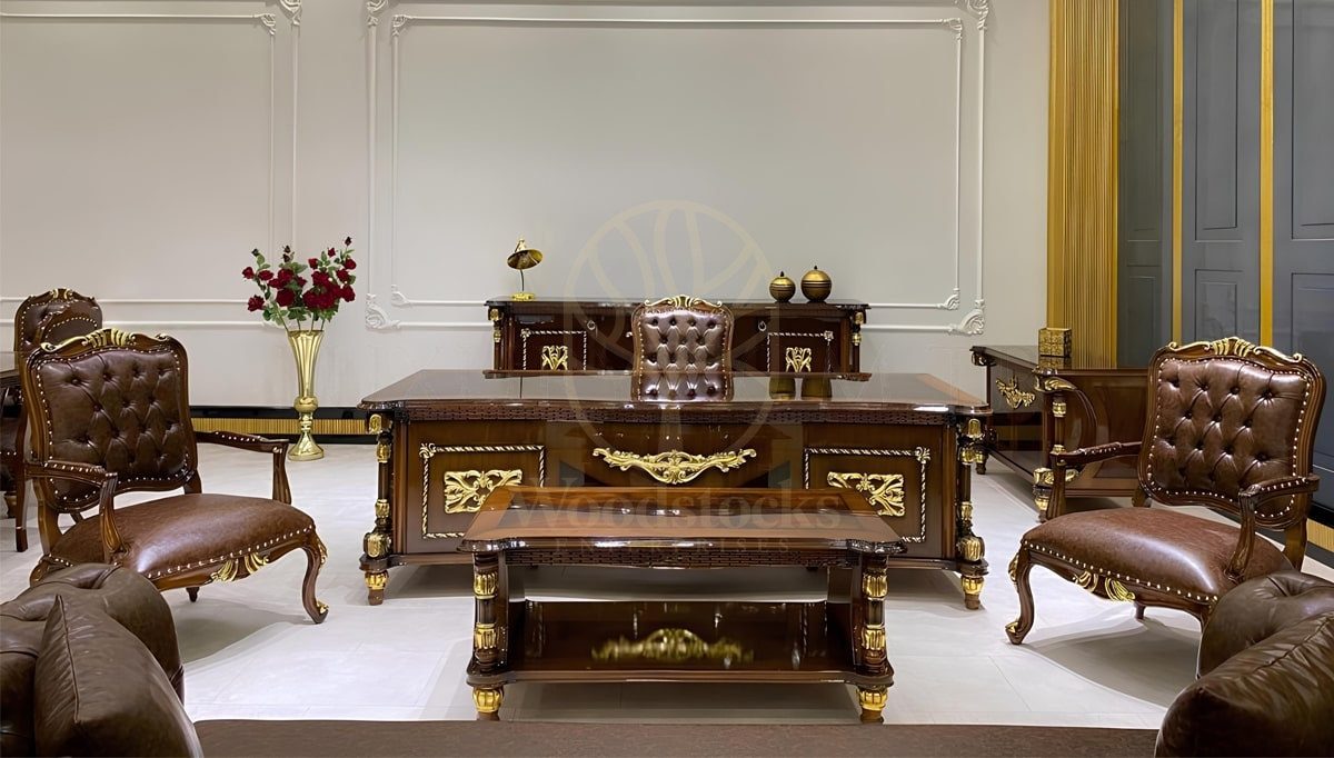 Royal Hezarfen Hand Carved Teak Office Table, Saharanpur, Office & Study Table