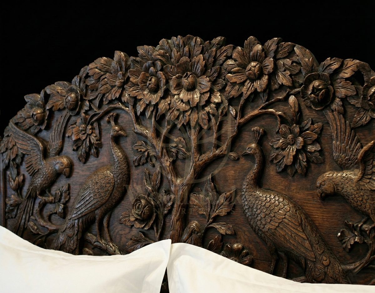 Royal Hand Carved Teak Maharaja’s Aviary Peacock Bed, Saharanpur, view 3