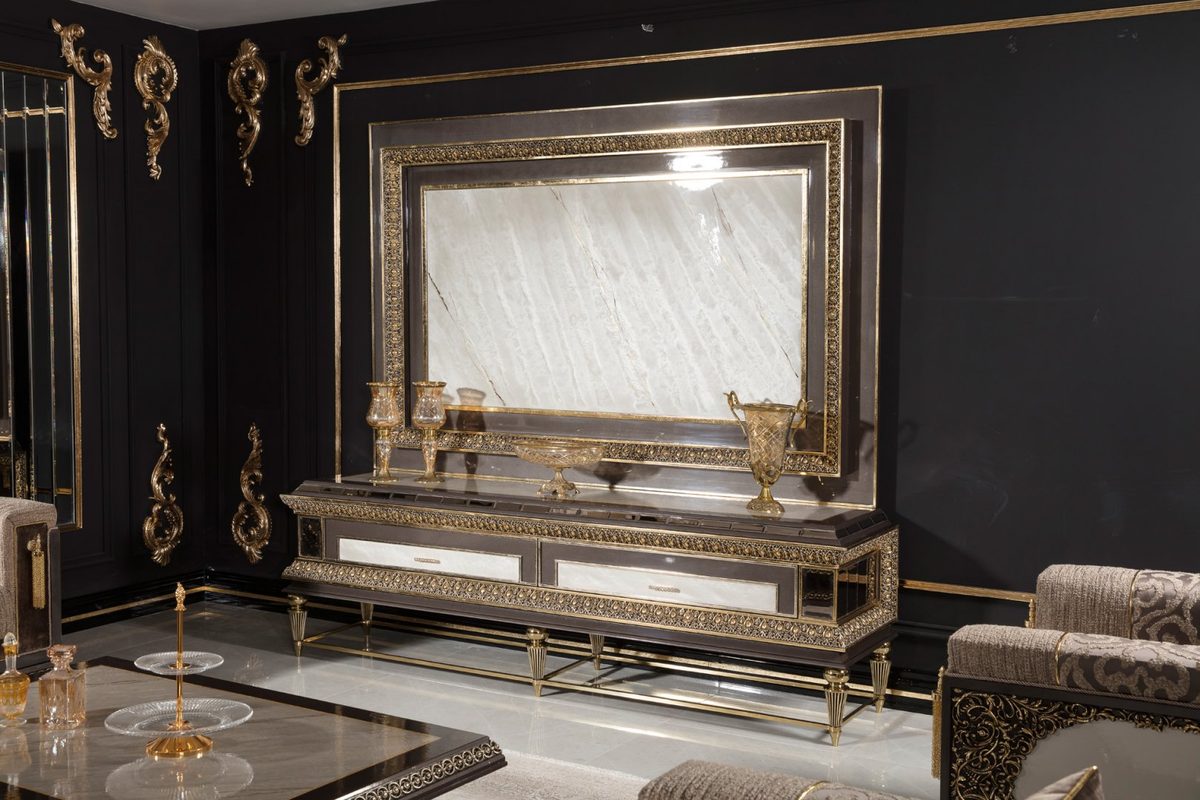 Teak Imperial Black and Silver TV Cabinet, TV Cabinet