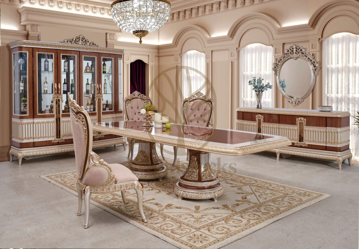 Teak Ornate Antiqued Ivory China Dining Table, view 5