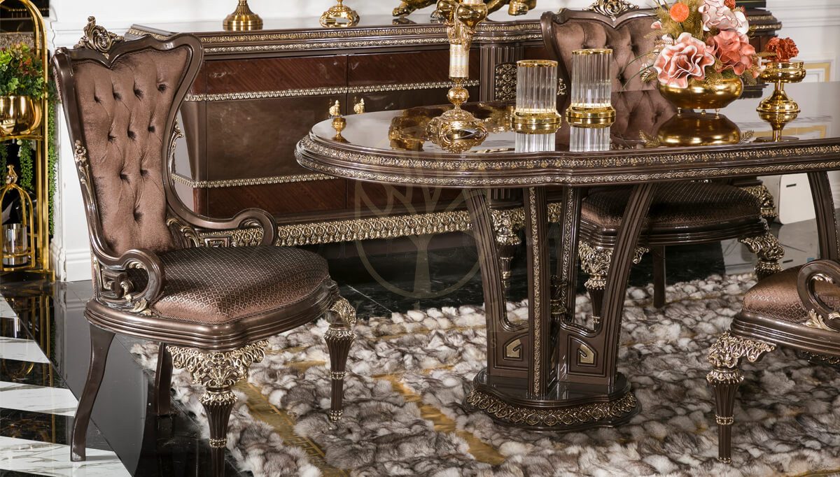 Royal Radiant Hand Carved Teak Dining Table Set, Saharanpur, view 3