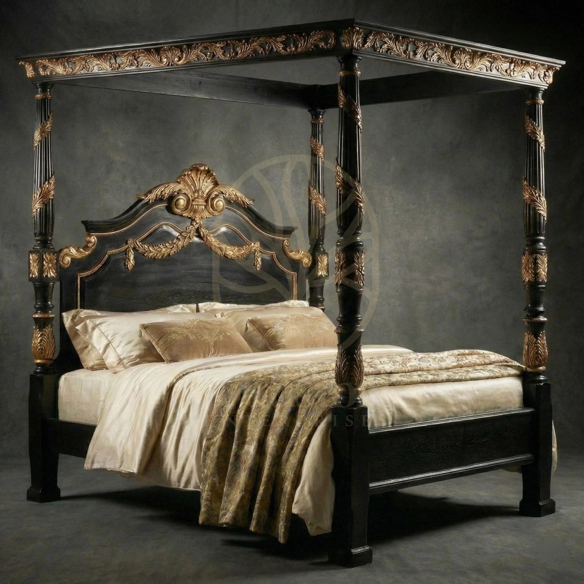 Royal Hand Carved Teak Palazzo Barberini Baroque Four Poster Bed, Saharanpur, view 2