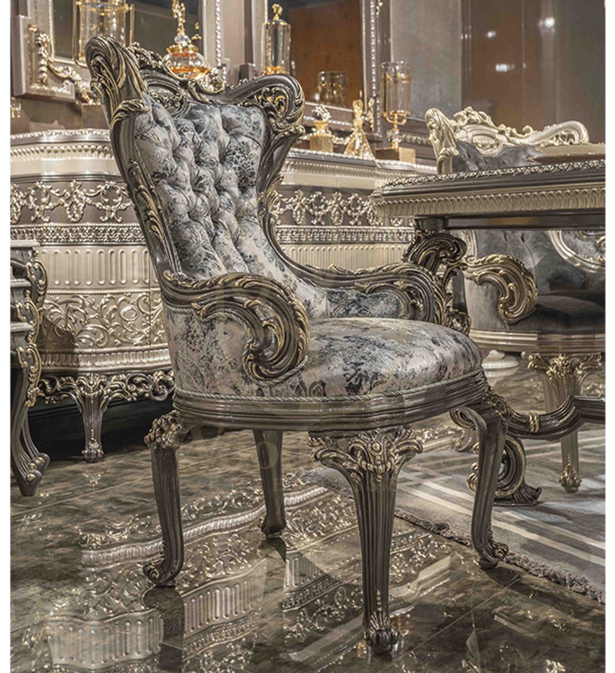 Royal Cenevre Hand Carved Teak Dining Table Set, Saharanpur, view 6