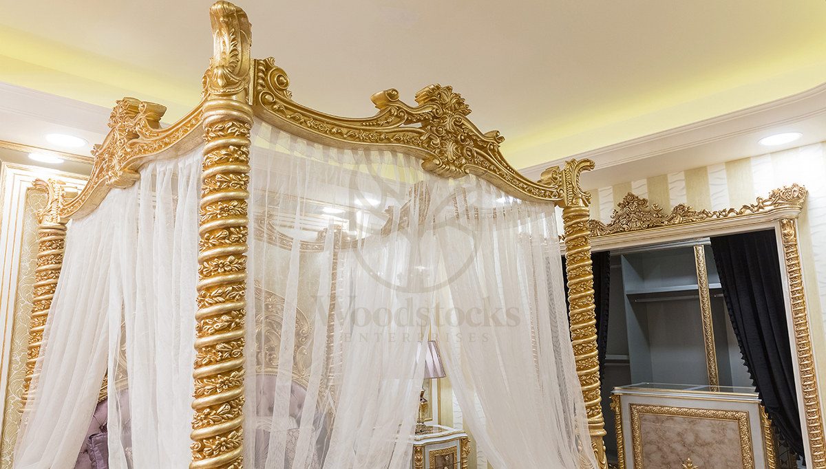 Royal Esvatini Hand Carved Teak Four Poster Bed, Saharanpur, view 2
