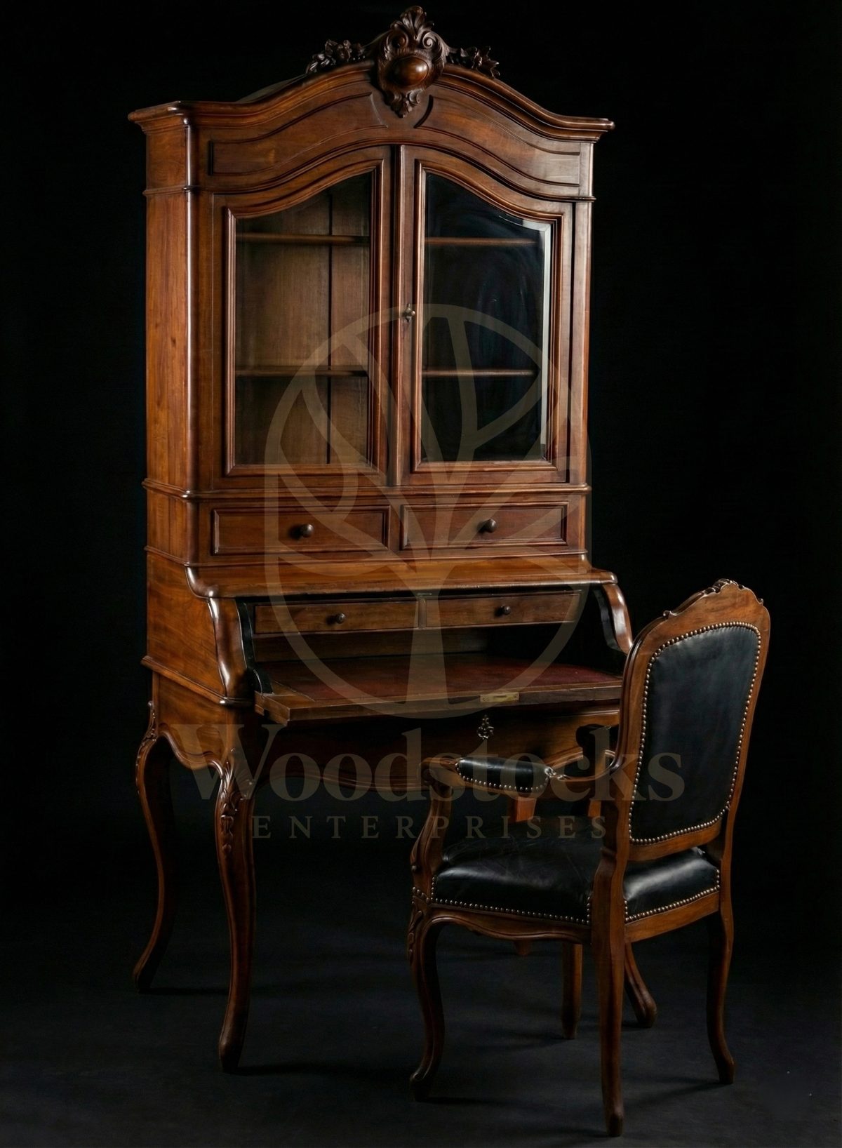 Royal Hand Carved Teak Louis XV Cabinet de Travail Provincial Rocaille Writing Suite, Saharanpur, view 10