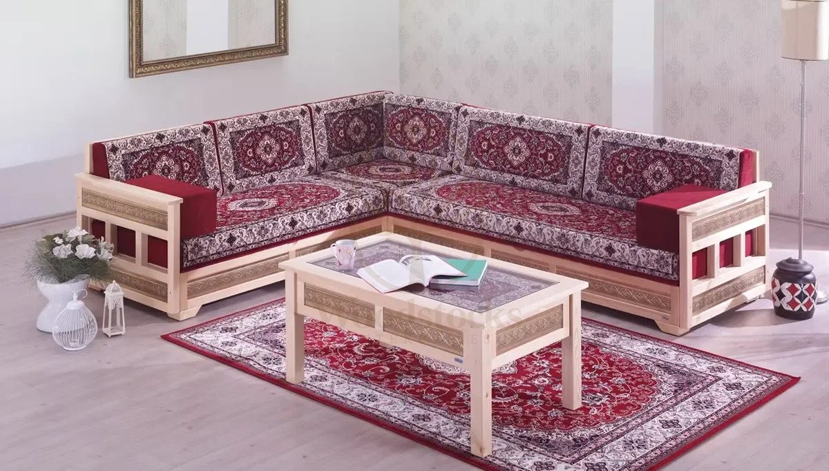 Royal Hunkar Hand Carved Teak L-Shape Sofa, Saharanpur, view 4