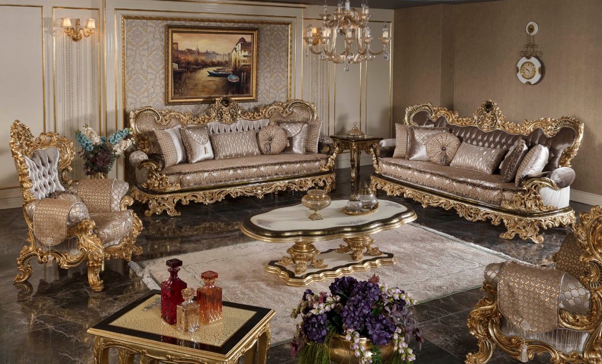Teak Venetian Champagne and Gold Sofa Set, Sofa Set