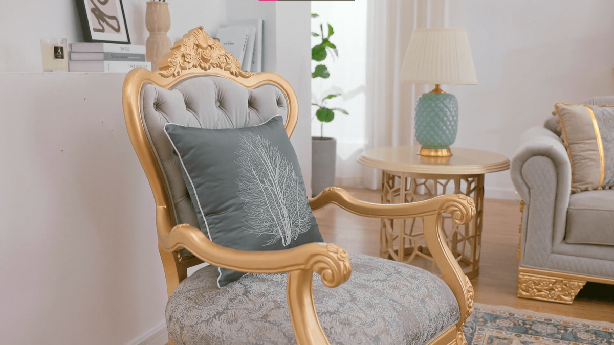 WSE High Quality Teak Wood Sleek Gold & Black Bedroom Chair, Bedroom Chair