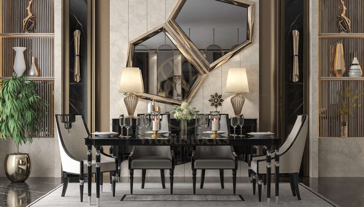 Luxury Belovis Art Deco Handcrafted Teak Dining Table Set, Saharanpur, Dining Table