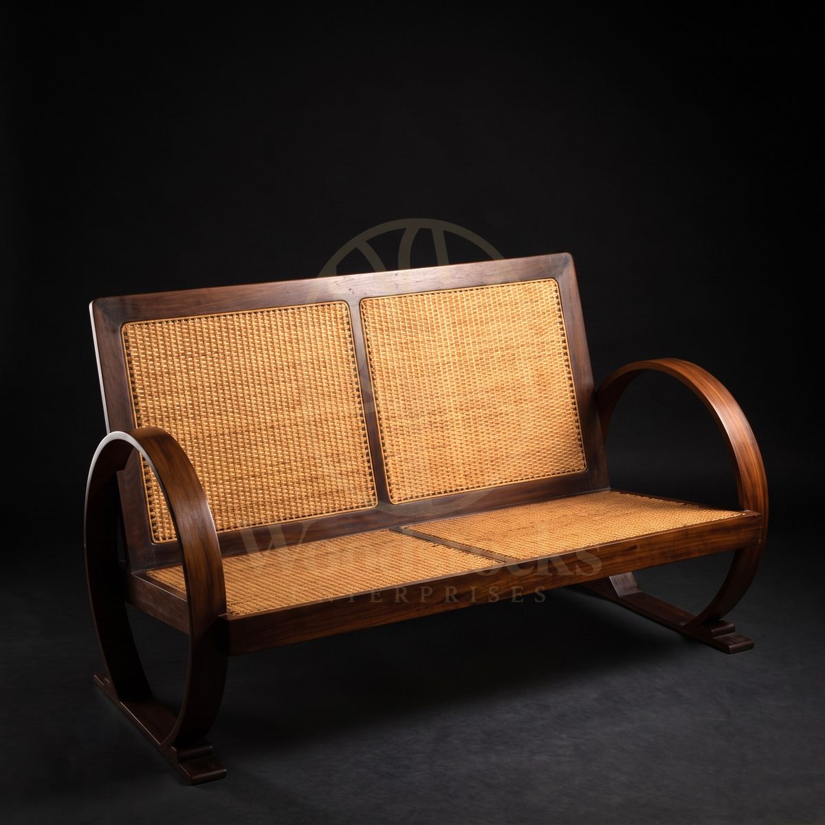 Luxury Teak Côte d'Azur Art Deco Caned Settee, Saharanpur, view 2