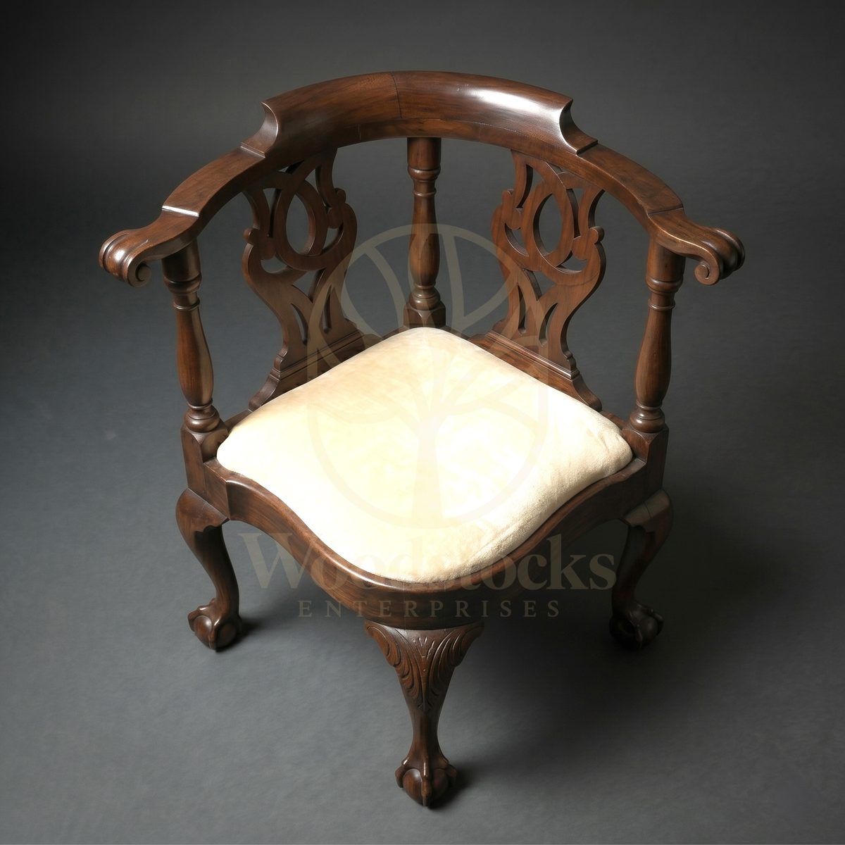 Hand Carved Teak Chelsea Chippendale Revival Corner Chair, Saharanpur, view 2