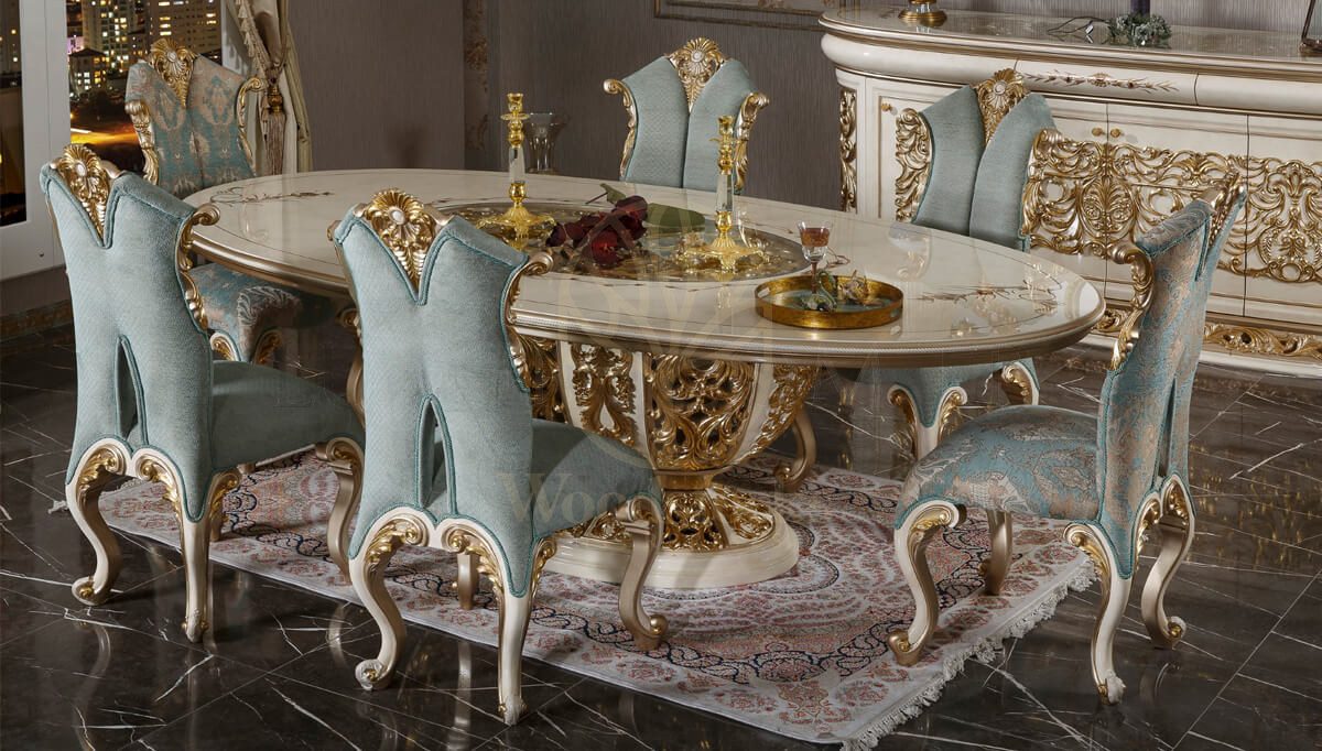 Royal Harzemsah Cream Hand Carved Teak Dining Table Set, Saharanpur, view 2