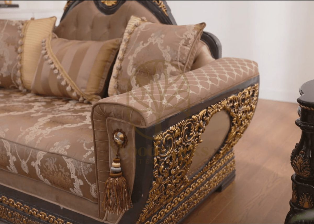 Teak Classical Turkish Brown Sofa Set, view 4