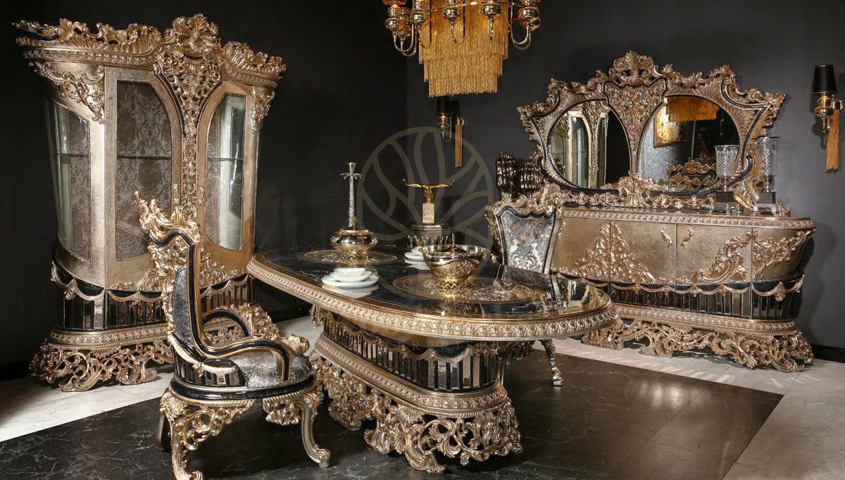 Royal Bilbao Hand Carved Teak Dining Table Set II, Saharanpur, Dining Table