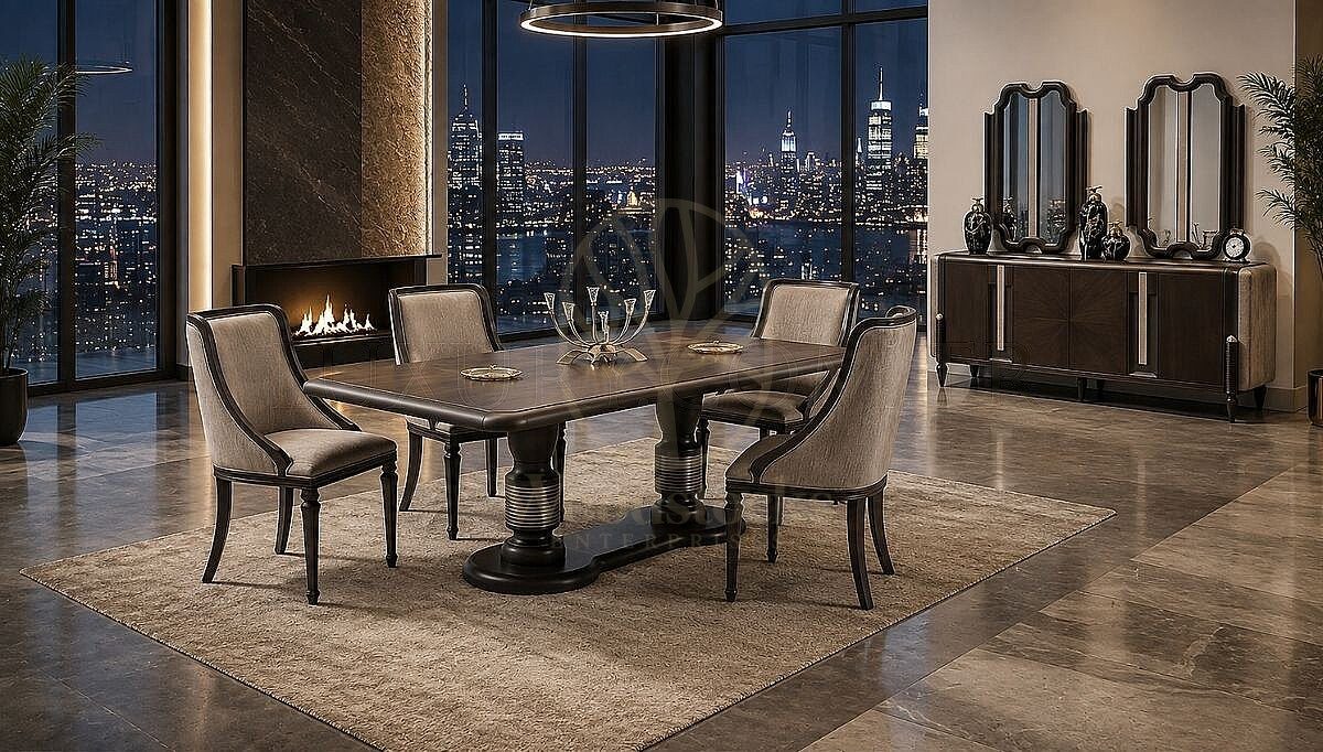 Luxury Hudson Handcrafted Teak Dining Table Set, Saharanpur, Dining Table