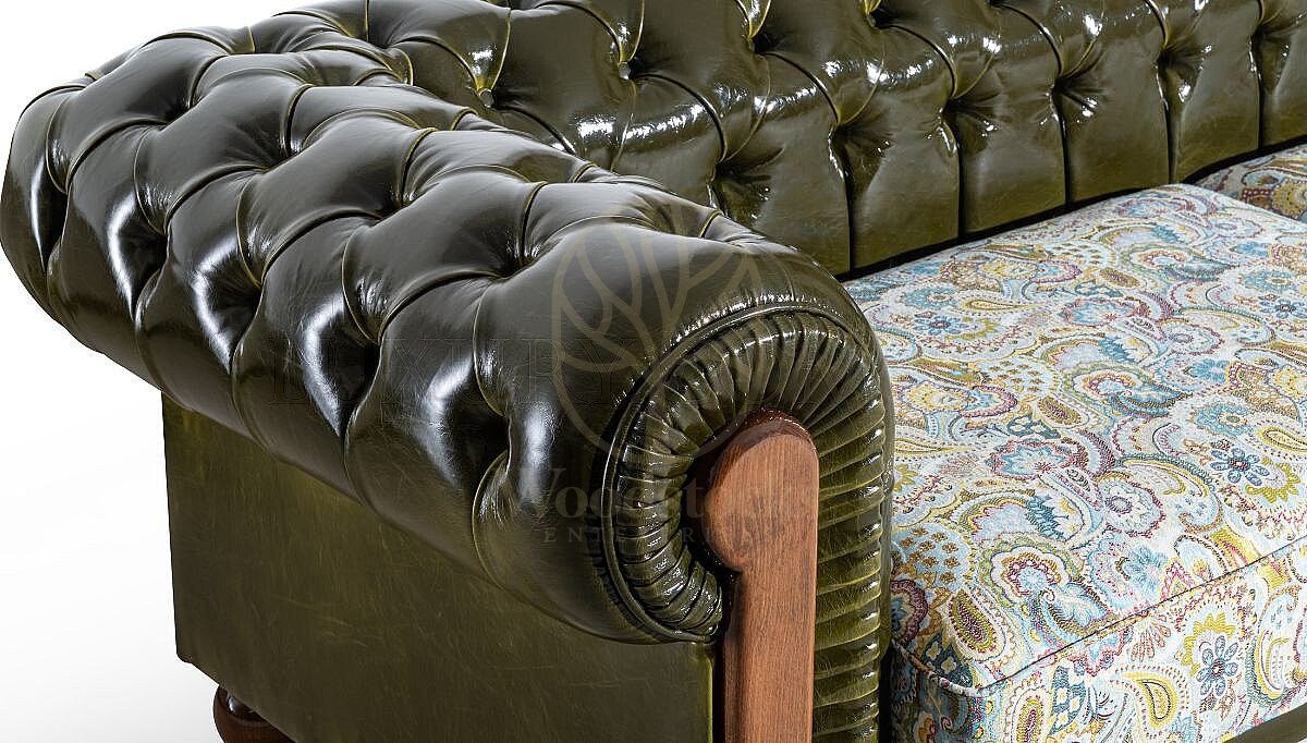 Royal Orelia Chesterfield Leather Hand Carved Teak Sofa Set, Saharanpur, view 4