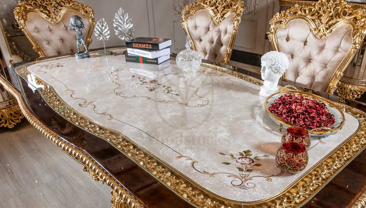 Royal Payitaht Hand Carved Teak Dining Table Set II, Saharanpur, view 2
