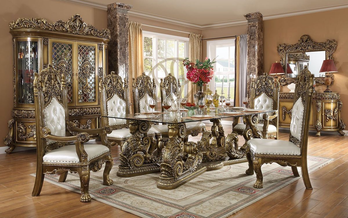 Teak Carved Bronze Dining Table, alternate view
