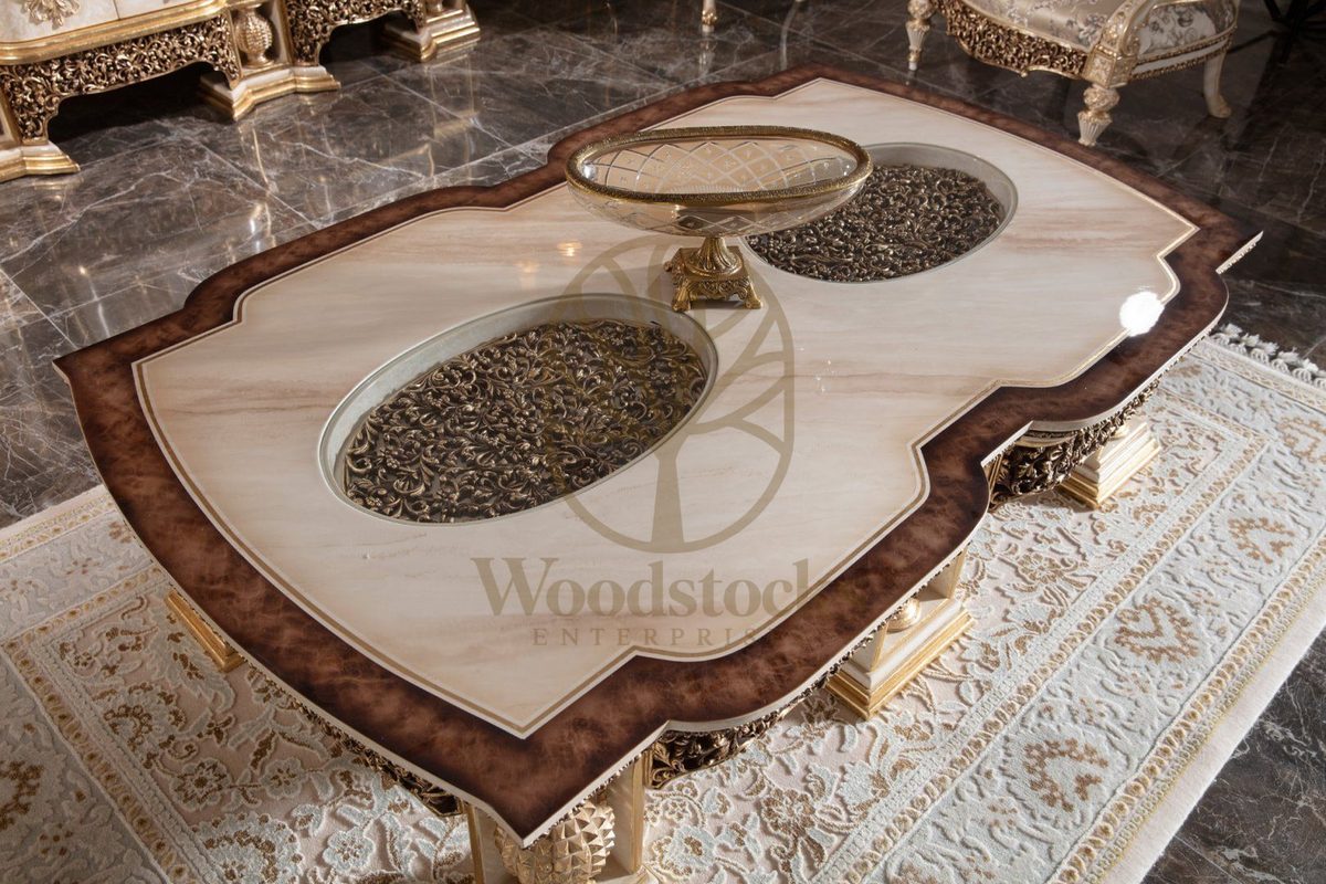 Teak Monaco Cream and Gold Center Table, view 2