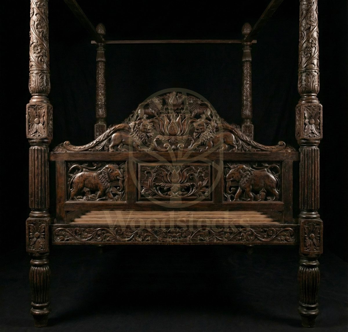Royal Hand Carved Teak Imperial Safari Canopy Bed, Saharanpur, view 3