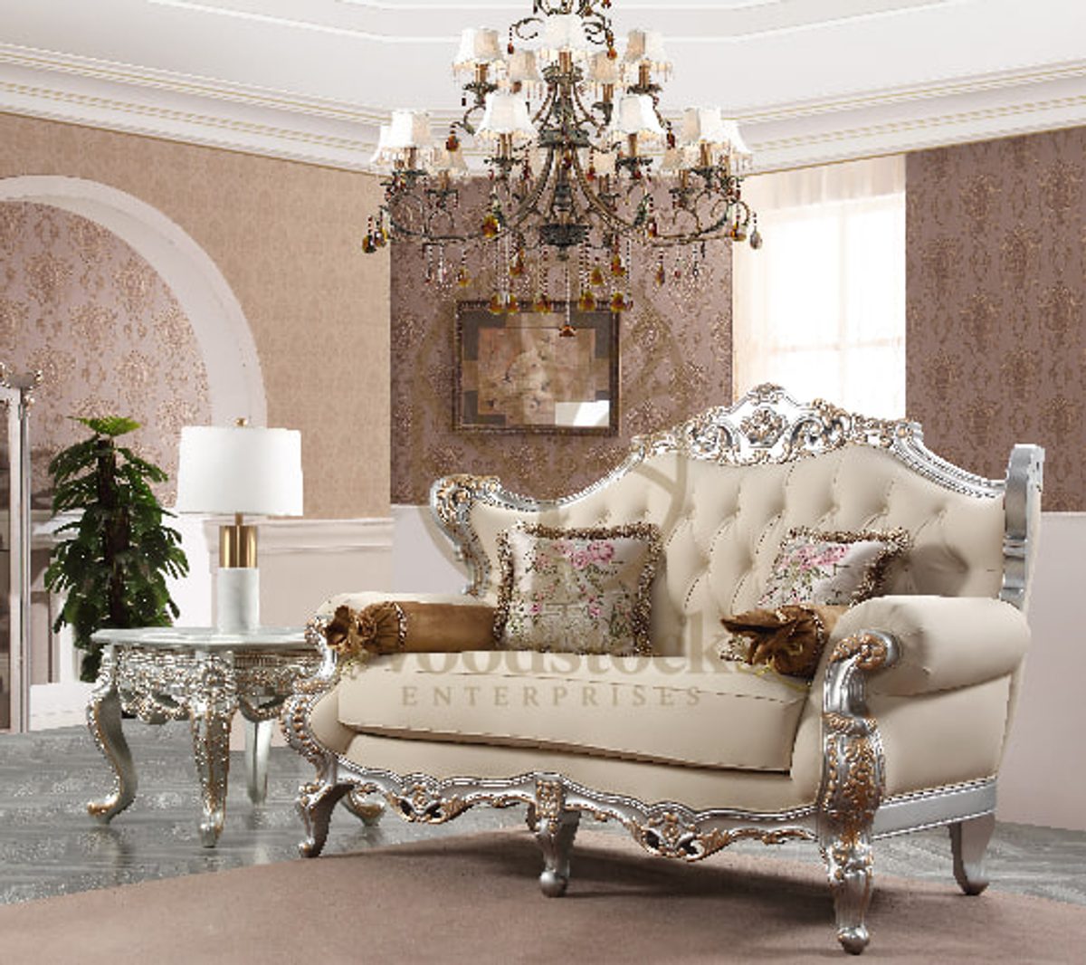 Teak European Antique Gold 3-Piece Sofa Set, alternate view